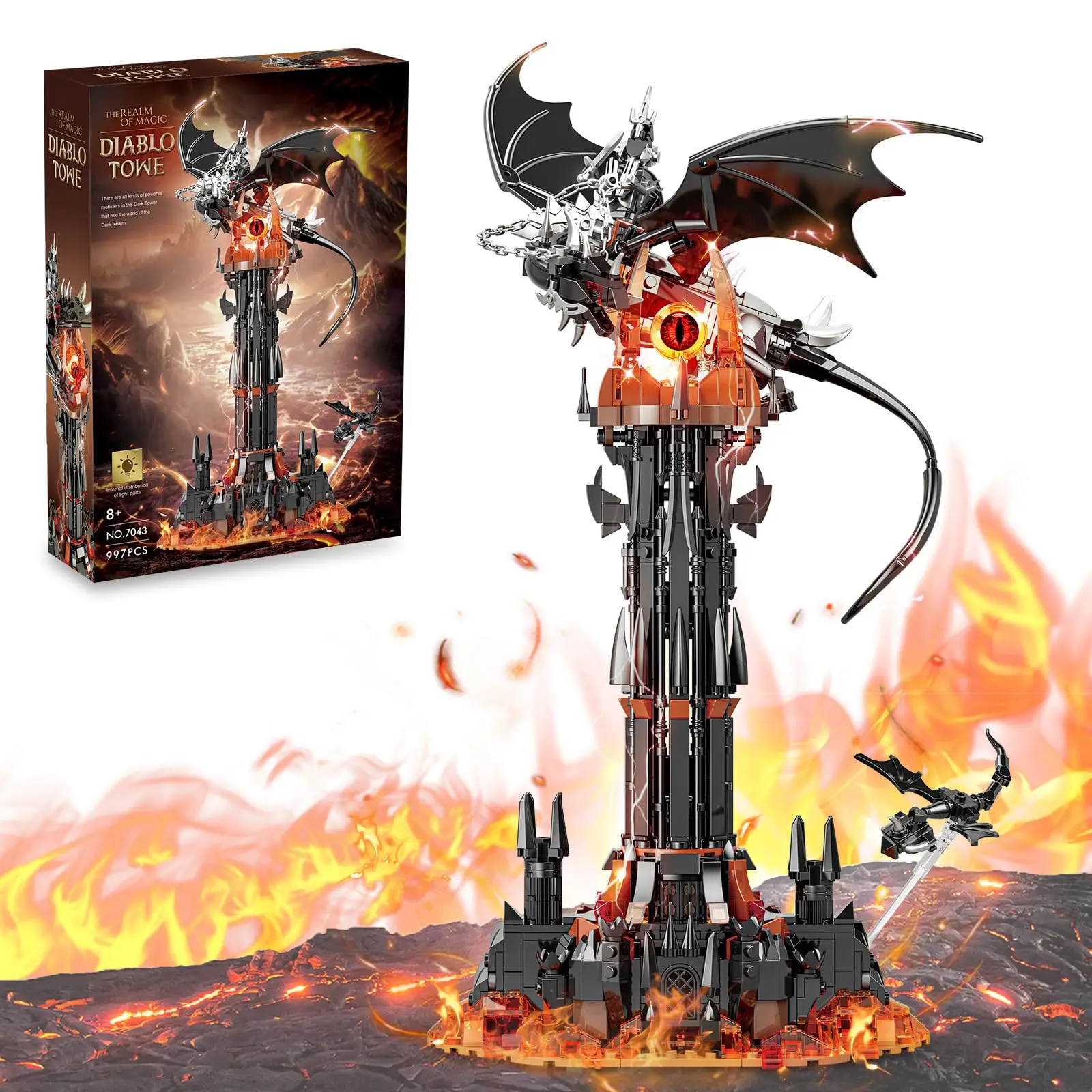 

779PCS Movie Game MOC Black Devil Tower Model with Paper Manual and LED Light Building Blocks DIY Assemble Gift for Adults Kids