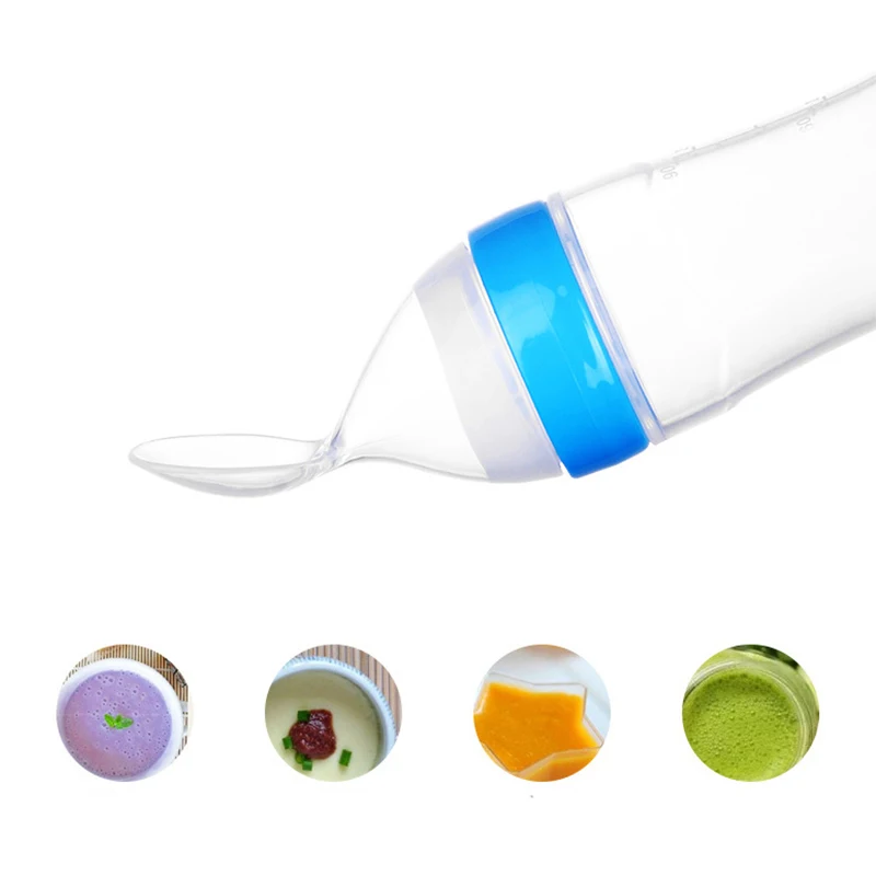 Silicone Squeezing Baby Feeding Spoon Bottle Silicone Toddler Rice Drink Spoon Infant Cereal Food Supplement Training Feeder