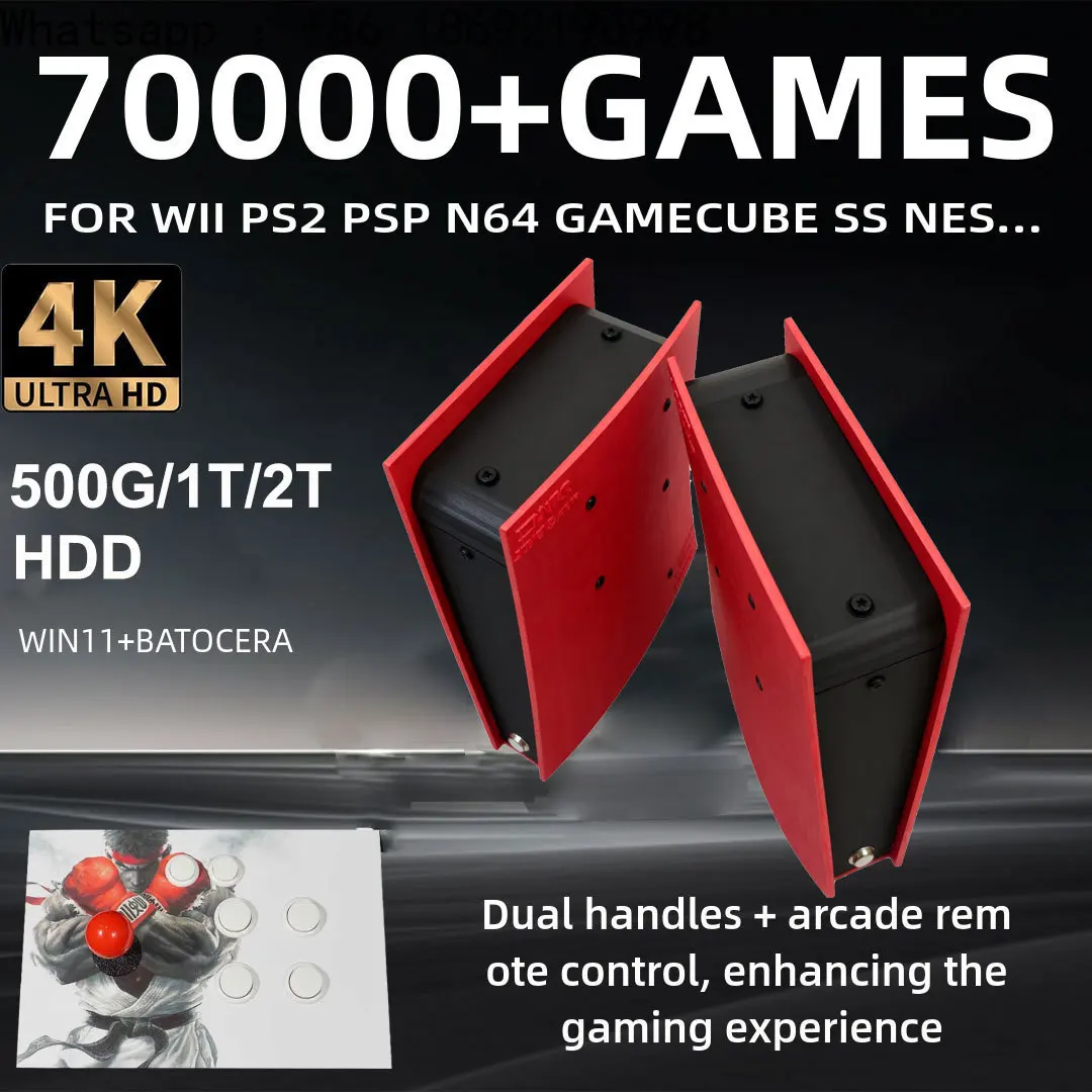 Consola de Juegos X2 con Más de 7000 Juegos Clásicos, Disco Duro de 1 TB, Windows y Batocera, Salida HD 4K para WII, PSP, PS2, XBOX, SATURN, Control Inalámbrico