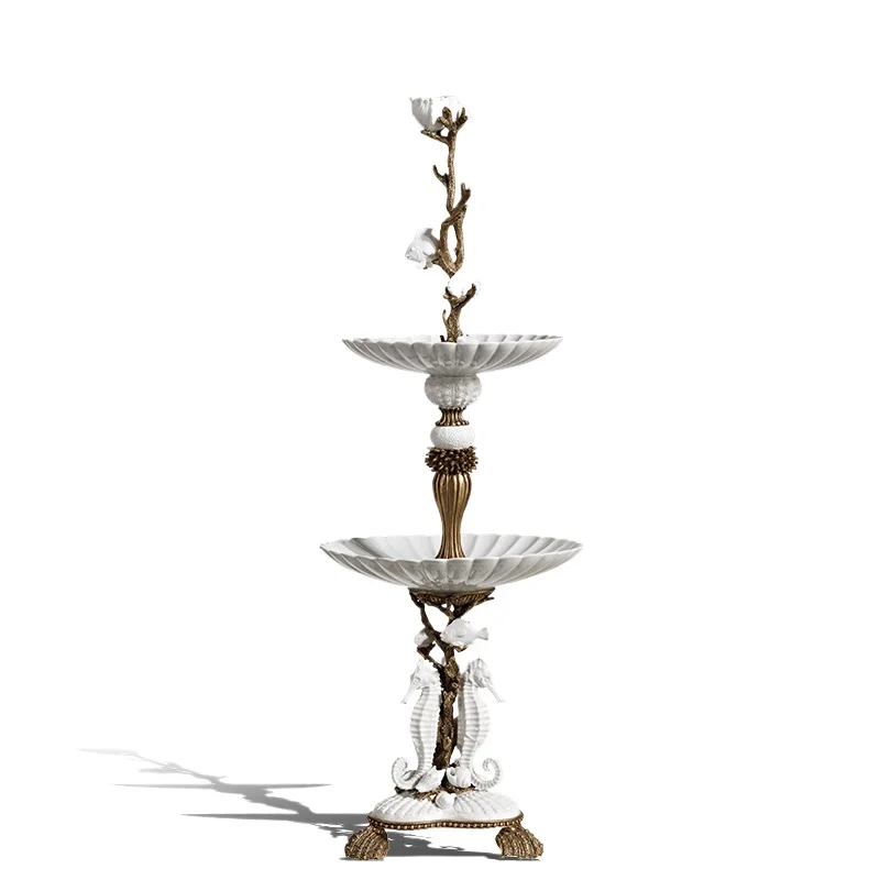 

European ceramic inlaid copper creative multi-layer fruit plate, luxury decorative fruit pot 83-1203