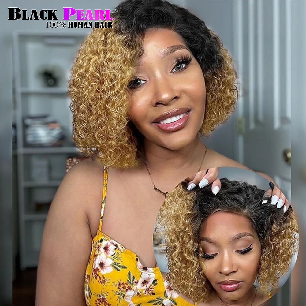 

Short Bob Pixie Cut Wig Bye Bye Knots Wig Glueless Lace Bleached Knots For Black Women Peruvian Curly Lace Front Hair Wigs Side