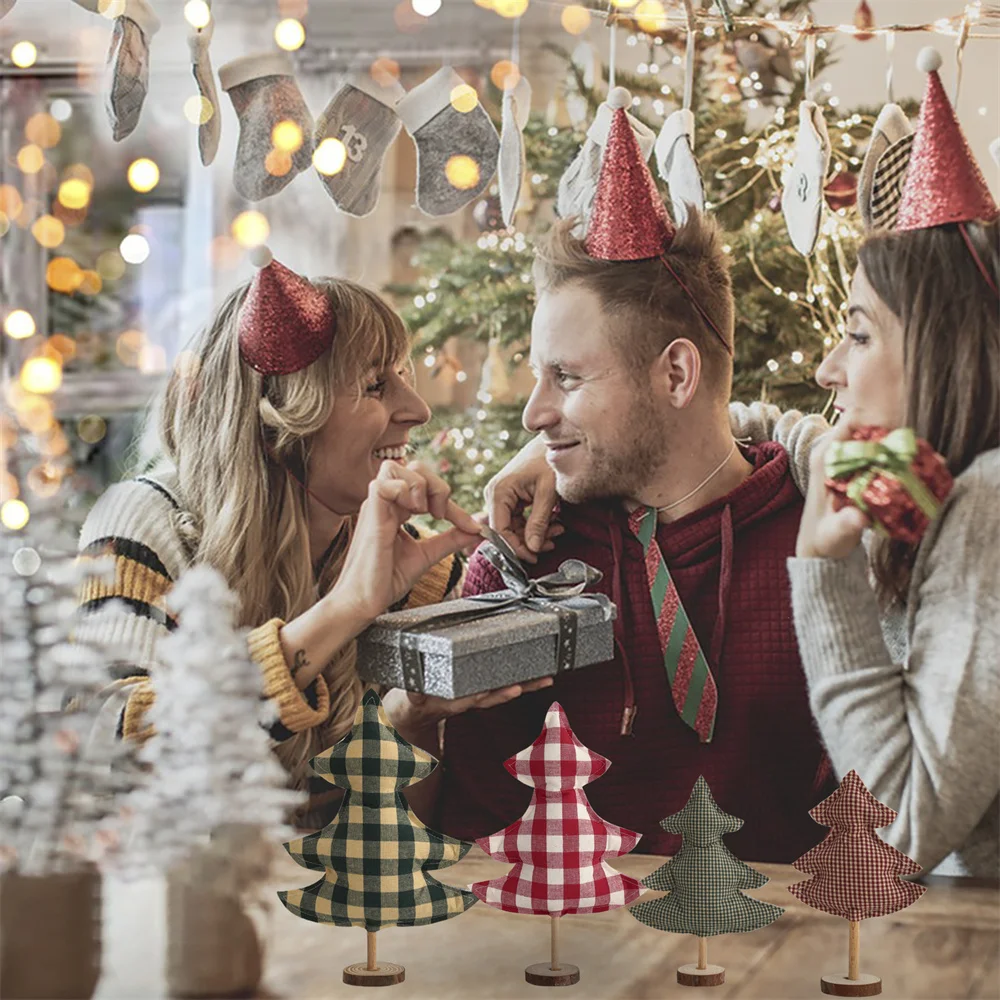 Plaid Mini Weihnachtsbaum Ornamente für Kinder abnehmbare rot/grün Frohe Weihnachten Home Dekoration Desktop Tisch Dekor – Detail 2