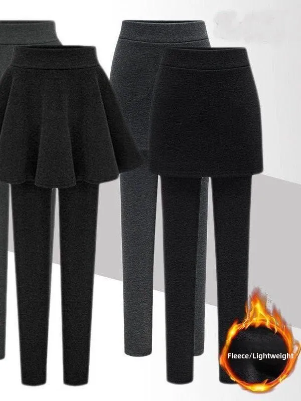 Women's Fleece Lined Tight Pants Winter Thick Warm Long Skirt Style Bottoms Cotton Blend Stretchy Leggings plus Size