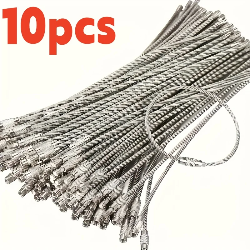 10/20pcs Stainless Steel Wire Keychain Rope Camping Supplies Wire Cable Loop Screw Lock Ring Keyring Outdoor Gadget Carabiner