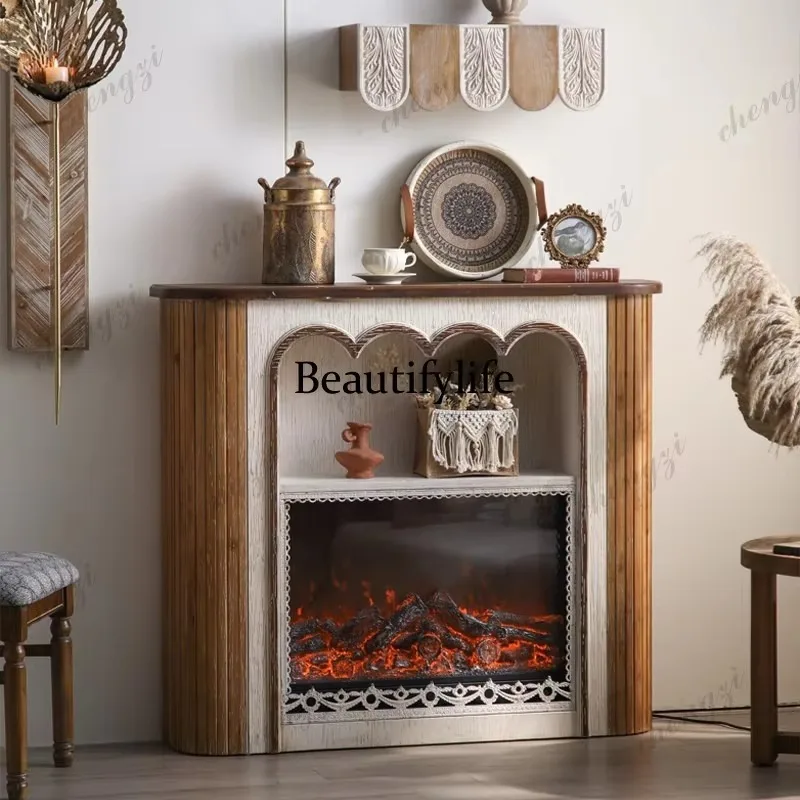 BBB French mantel living room decoration anti-real stove heating against the wall household solid wood retro counter
