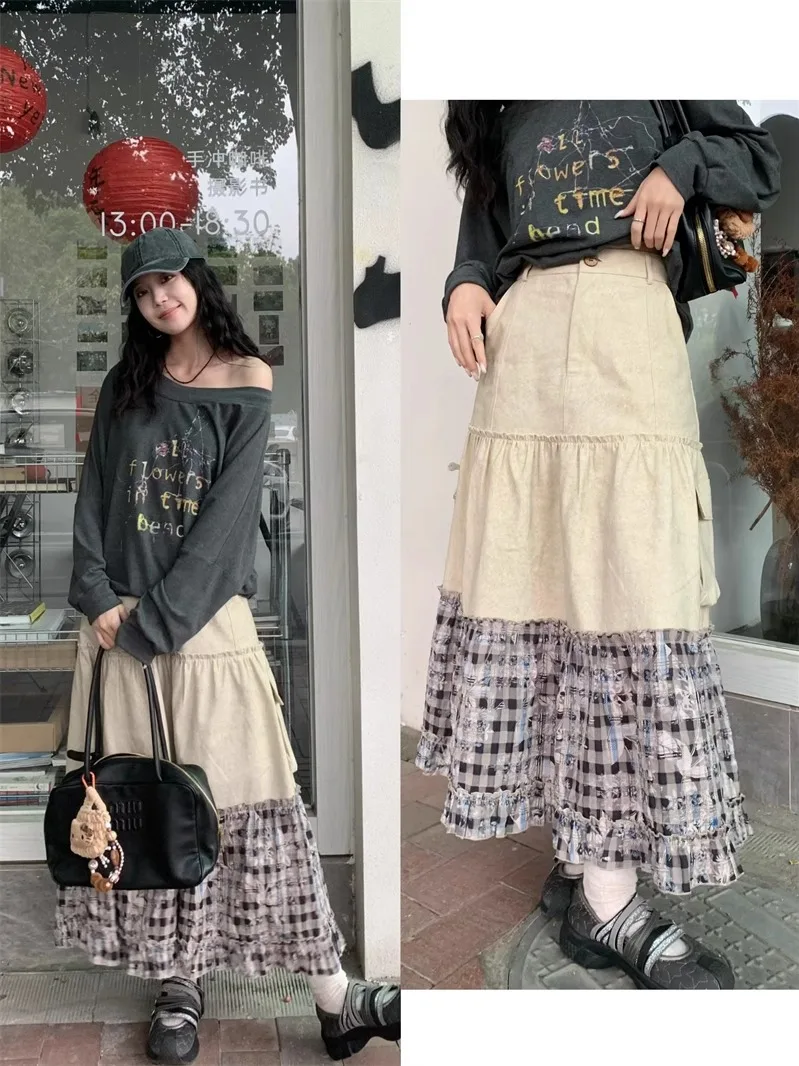

Bruges Bayard Long Plaid Skirt Small ence Design High Waist Cotton A-Line Midi Skirt for Women Casual Sle Ci Commute