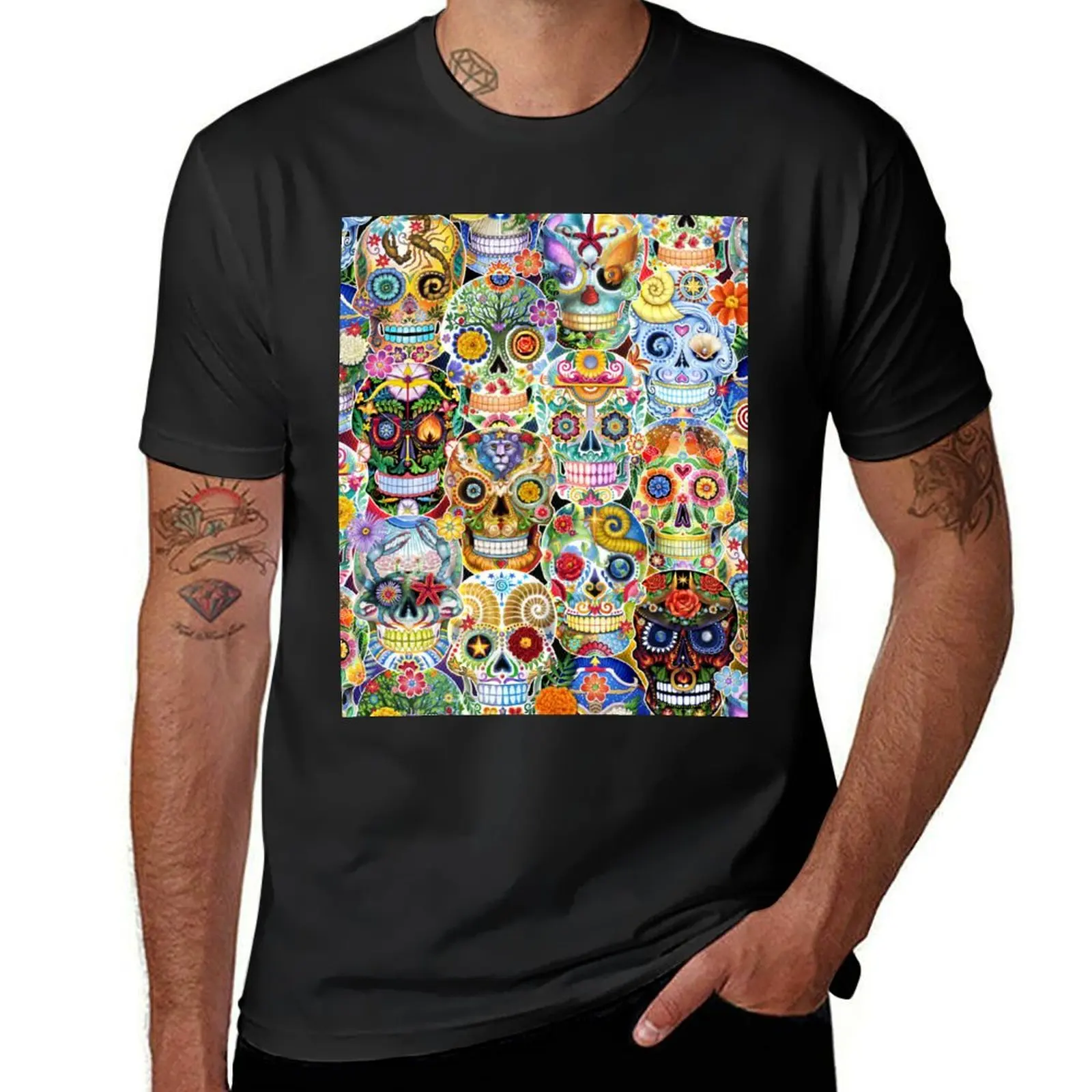 Sugar Skull Collection T-Shirt customs oversized boys animal print blacks T-shirts for men cotton