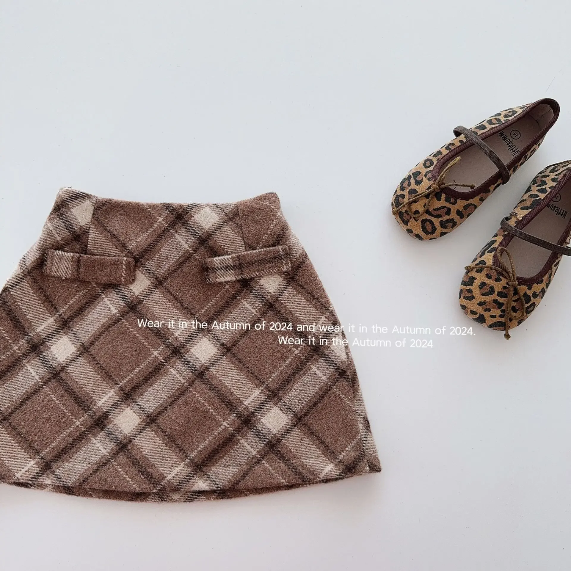 Girl Skirt 2024 Autumn New Girls Woolen Skirt Korean Style Fashion Plaid Red Black Brown Baby Short Plaid Skirt Culottes Bottom