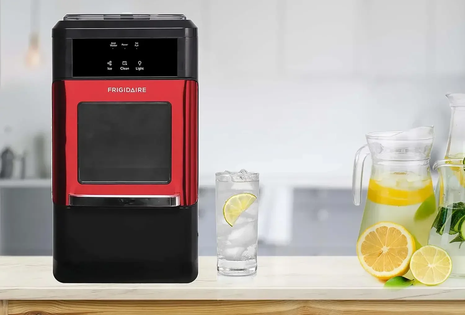 FRIGIDAIRE-Countertop Crunchy Chewable Nugget Ice Maker, Red Stainless, 44lbs per Day, EFIC237-SSRED EFIC237