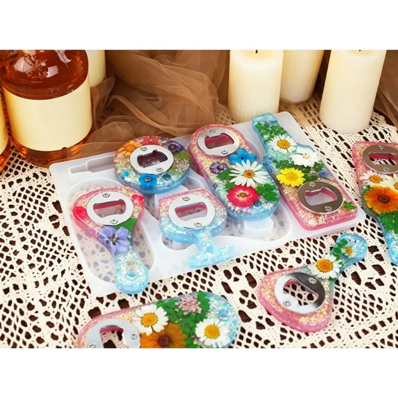 ABGH-For Bottle Opener Resin Molds& For Bottle Opener Keychain Silicone Molds, Beer Opener Kit Including Wine Corkscrew Spanner