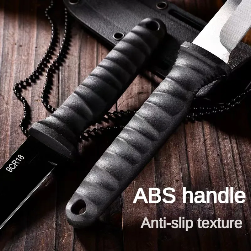 Outdoor survival portable knife, high hardness self-defense knife, portable small straight knife with sheath, hanging chain