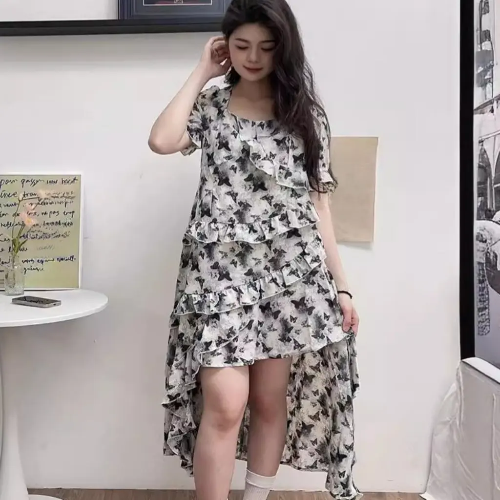 

Женская утягивающая юбка большого размера для полных девушек, деформирующееся стратегическое французское платье, летнее тонкое свободное платье для больших размеров