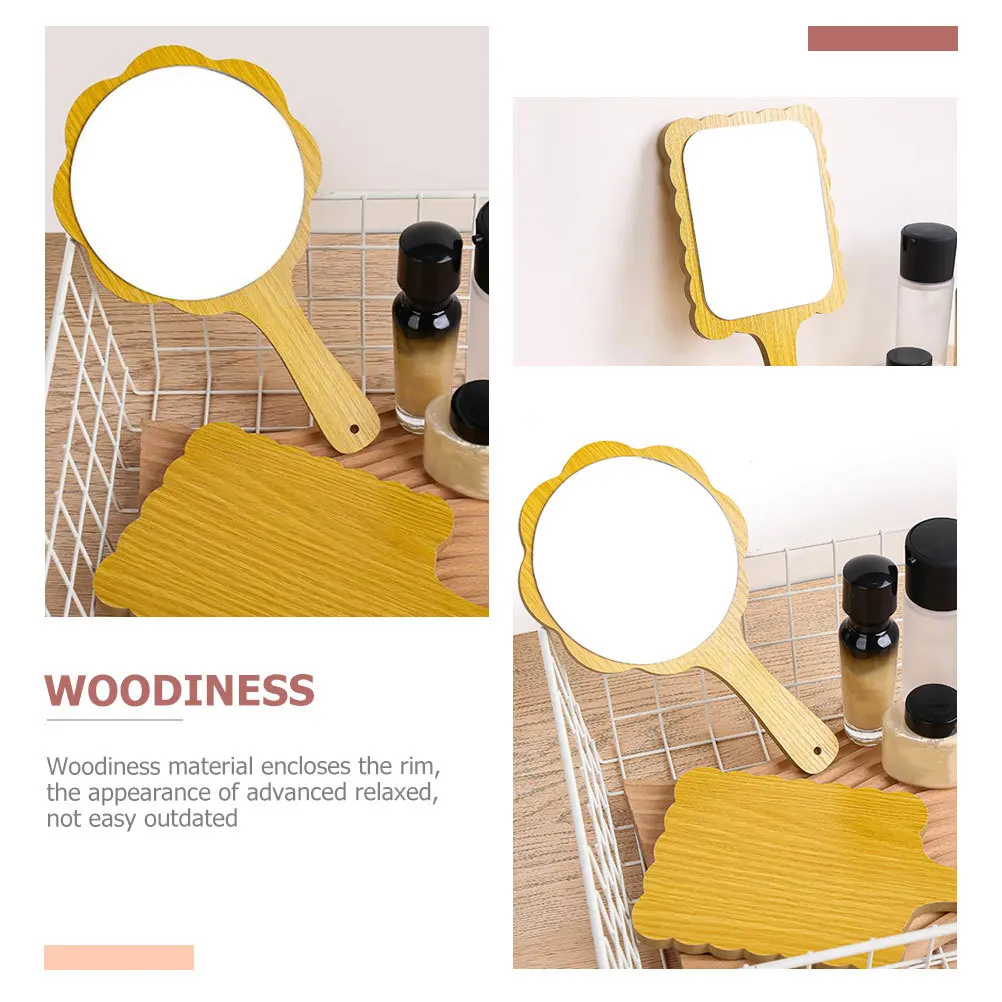 2Pcs Wooden Hand-Held Makeup Mirrors Small Portable Lightweight Vanity Mirrors for Travel Home Use Mirror Wooden Mirror