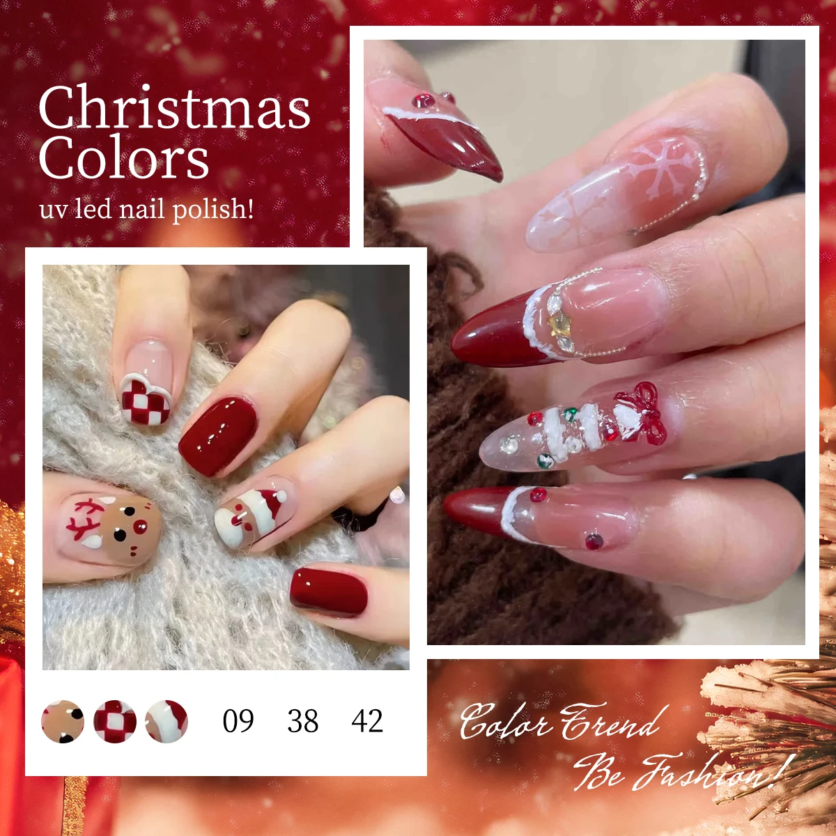 6-delige geometrische patroon glanzende ronde hypoallergene kleur gel nagellakset, langdurige UV LED, geen smaak, bruin rood roze mult