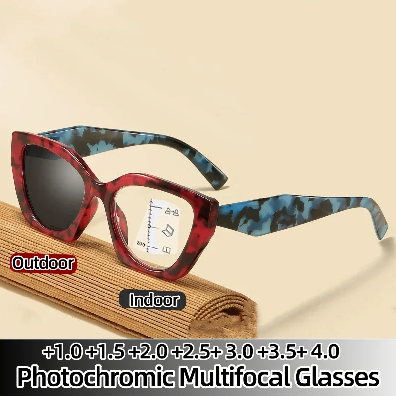 

Luxury Square Progressive Multifocal Glasses Color Changing Cat Eye Near Far Finished Reading Glasses Photochromic Sunglasses