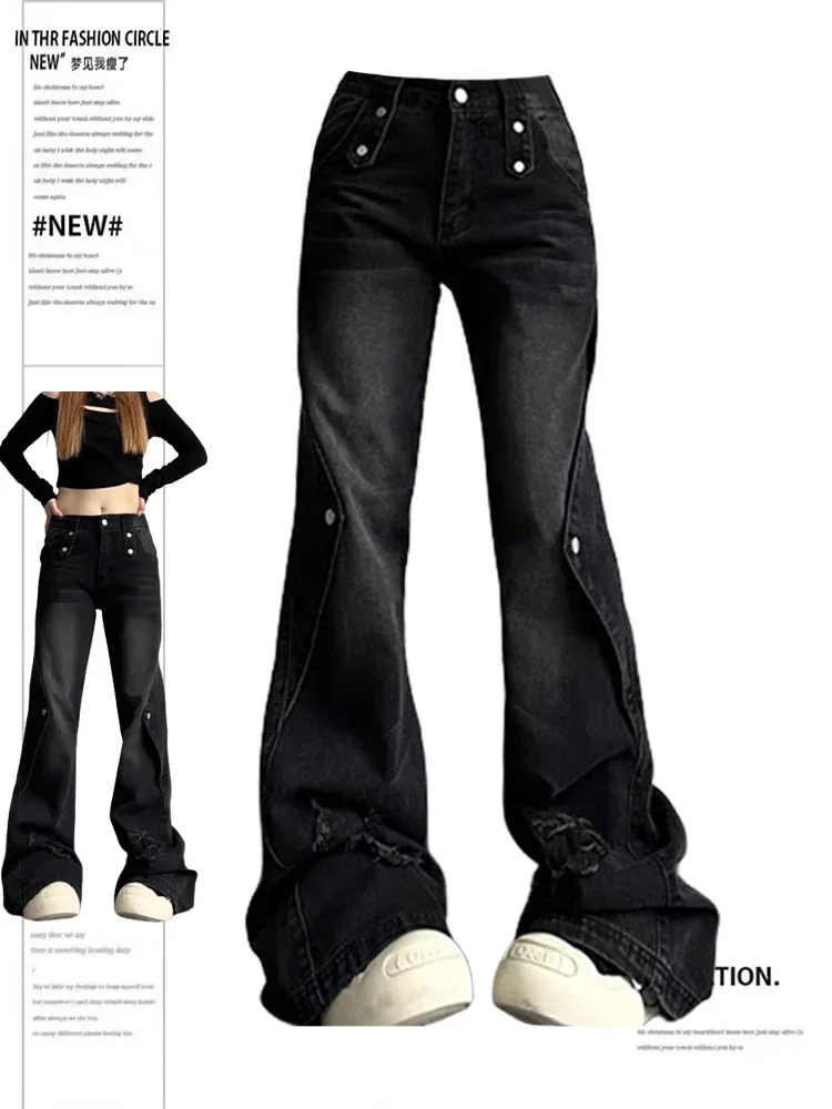 

2000s Kpop Vintage Satr Patchwork High Waist Women Pants Chic Fashion Harajuku Wide Leg Trousers Loose Grunge Pantalones