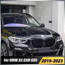Front Kidney Grille Racing Grill With LED Light For BMW X5 X5M G05 2019-2023 Gloss Black Upper Bumper Hood Mesh Grid Accessories