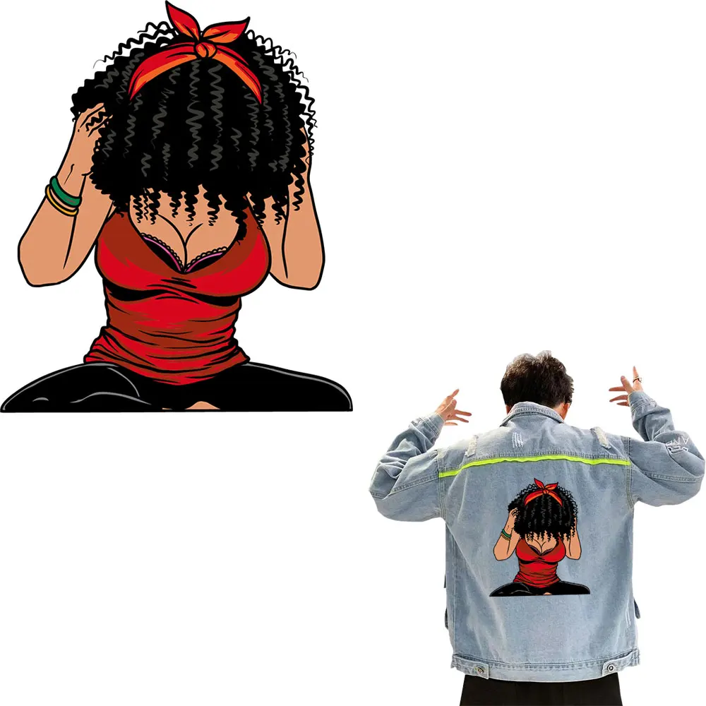 

Black Women Thermo-stickers On Clothes Fashion New Africa Women Iron On Transfers For Clothing Stickers T-Shirt Patch Stripes