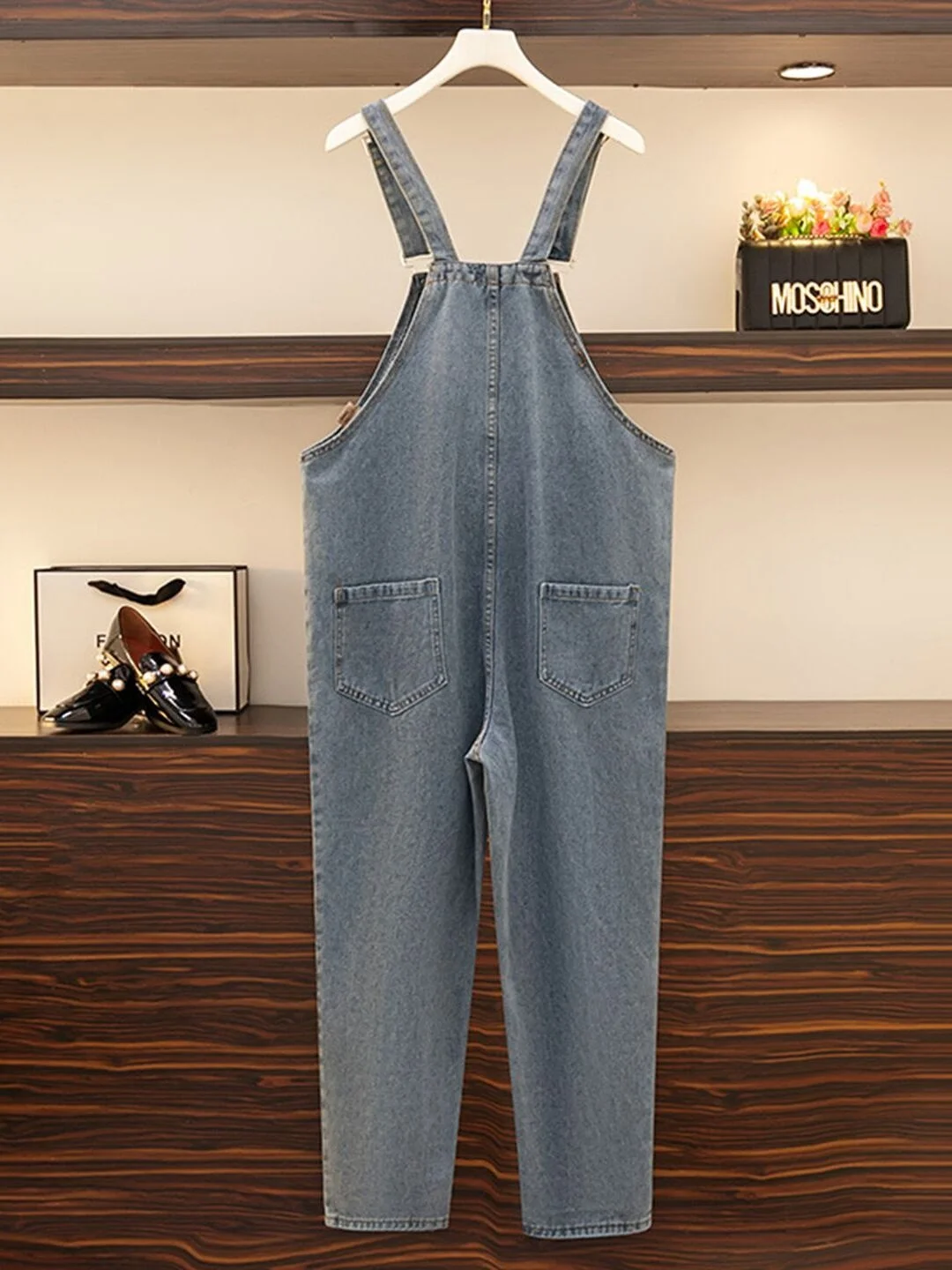 Losse denim overall met wijde pijpen voor grote maten Dames Lente Herfst Casual Recht gesneden Ademend Comfortabel Student Faion