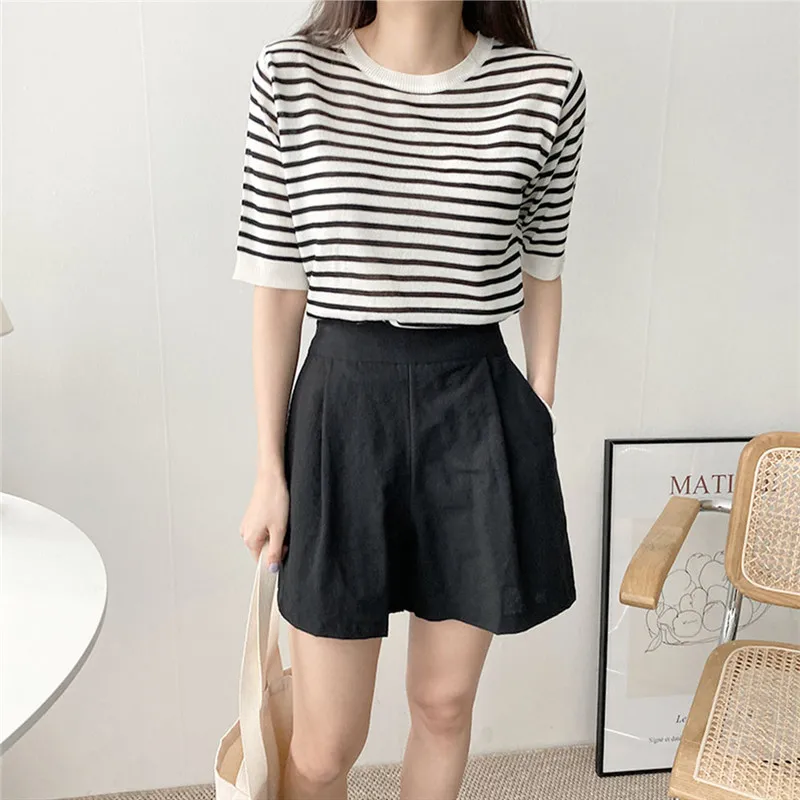 Afslankende hoge taille katoen linnen ort broek dames zomer casual losse broek met rechte pijpen comfortabel ademend