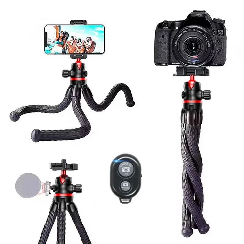 Roreta 2025 nuevo trípode de pulpo Flexible para cámara de teléfono DSLR trípode de diseño 2 en 1 con soporte para teléfono zapata fría lateral tornillo de 1/4''
