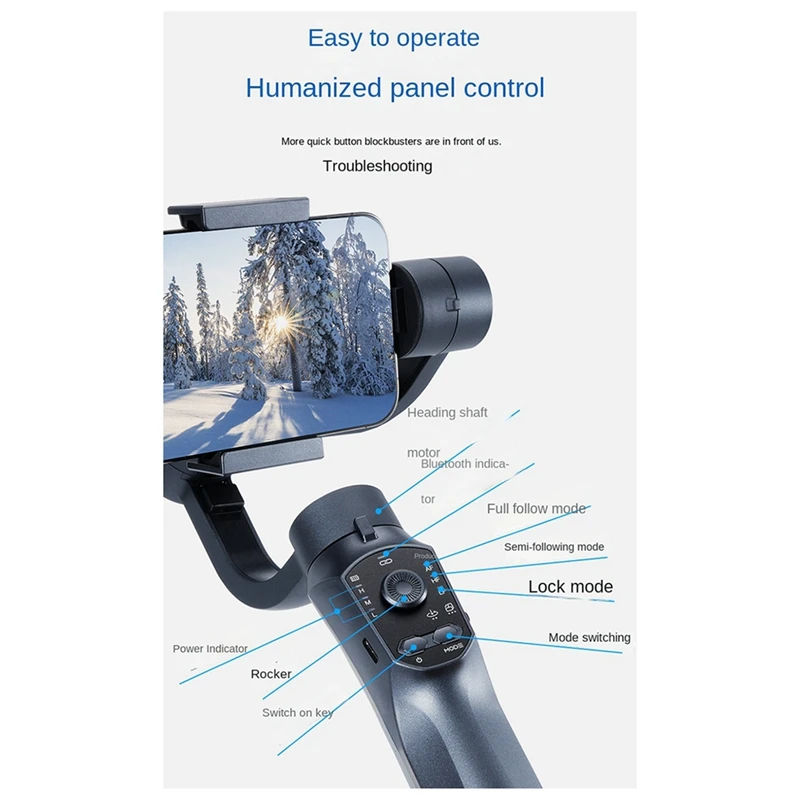 Gimbal tiga sumbu ponsel pintar, penstabil tahan guncangan mengikuti foto panorama secara otomatis
