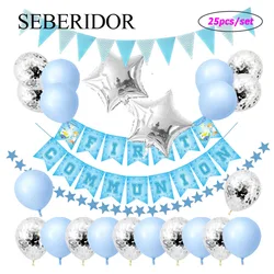 Mixed Silver Blue Set Confetti Latex Balloon For Kids Boy First Holy Communion Party Favor Children Girl Bat Mitzvah Decor