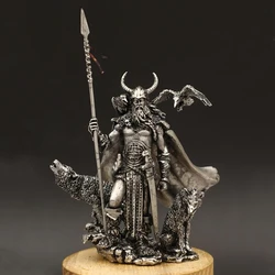 Nordic Mythology One-eyed White Long Whiskers Odin Wearing Helmet Gold Armor Gungnir Tin Metal Magical Soldier Model Figurines