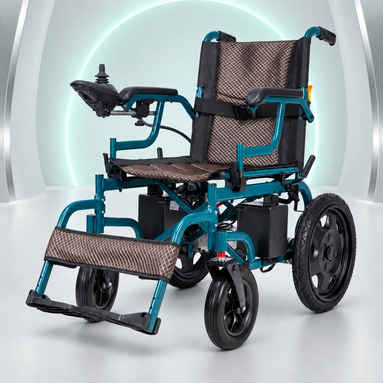 *I% Portable Folding Manual Wheelchair Aluminum Alloy Frame 24V Lead Acid Battery Flip-Up Armrests Detachable Footrests