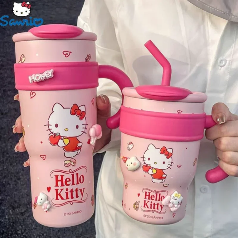 700/1200ml Sanrio simpatica bottiglia d\'acqua isolata Hello Kitty tazza termica di paglia di grande capacità My Melody Cartoon Child tazza