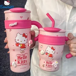 700/1200ml Sanrio simpatica bottiglia d'acqua isolata Hello Kitty tazza termica di paglia di grande capacità My Melody Cartoon Child tazza inossidabile