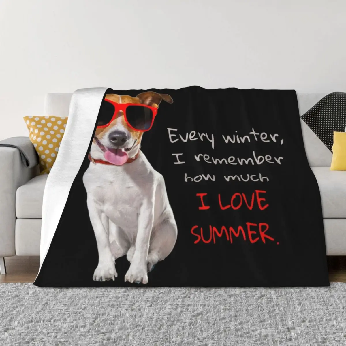 

Every winter, I remember how much I love summer. Jack Russell terrier in red sunglasses. Throw Blanket Multi-Purpose Blankets