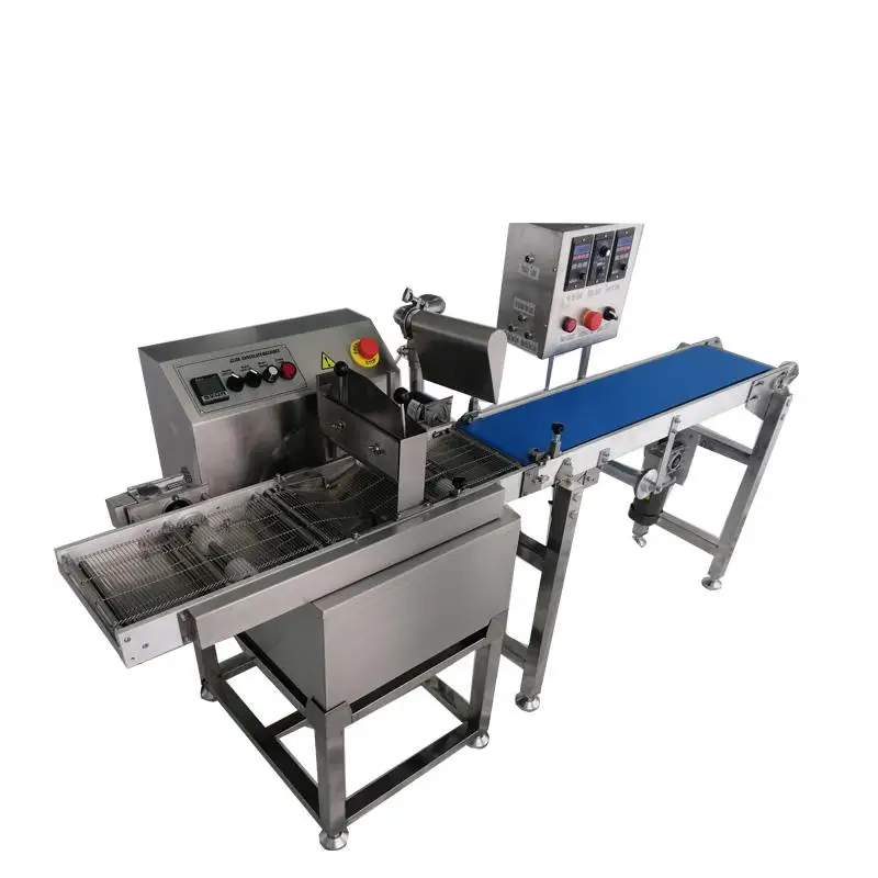 PAPA New Fully Automatic Small Chocolate Coating Machine with Cooling Fan and Conveyor Belt 304 Stainless Steel