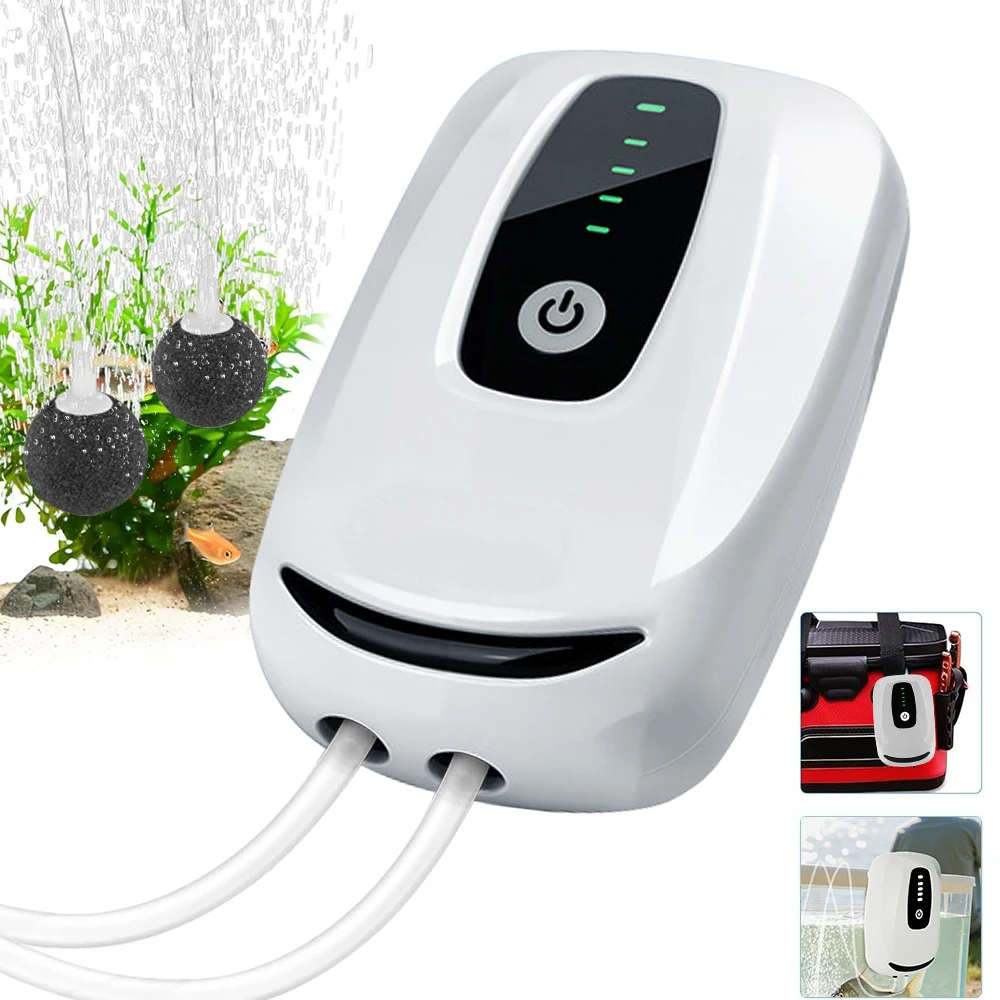 90H Wiederaufladbare Aquarium-Sauerstoffpumpe, Dual-Funktion, Ultra-Leise, für Angeln und Outdoor, Sauerstoffpumpe für Aquarien oder Schildkröten