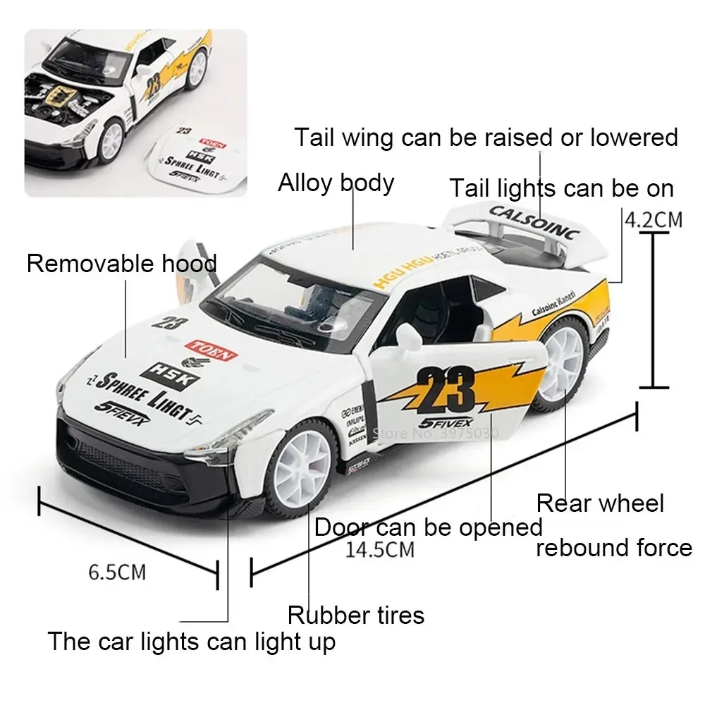 1:32 GTR50 스포츠카 모델 합금 다이캐스트 장난감 차량 문 열림 풀백 사운드 라이트 미니어처 자동차 테이블 장식
