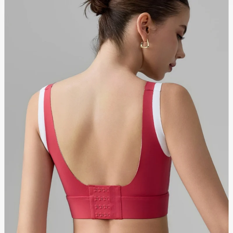 

Fake Two pieces Stitching Color Underwear U-shaped Beauty Back Sports Fitness Gym Running With Chest Pad Breathable Bra