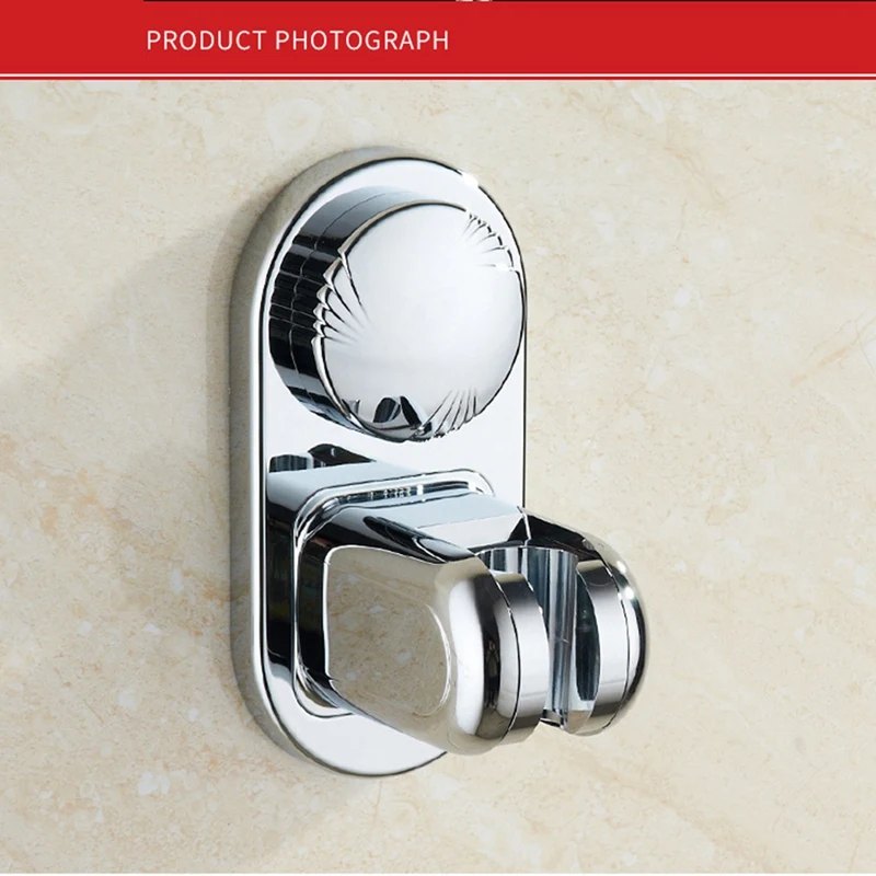 2 Wall Mounted Shower Brackets Bathroom Adjustable Suction Cup Holder Shower Head Shower Base 5 Angles Adjustable Silver Durable