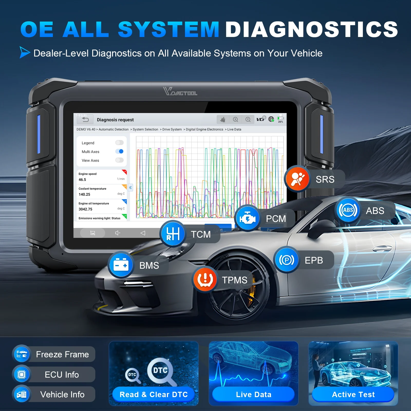 VDIAGTOOL VD70S VD70 BT Bluetooth Automotive Scanner Wireless WIFI Car Diagnostic Scan Tools ECU Coding 36+ Services CANFD DOIP