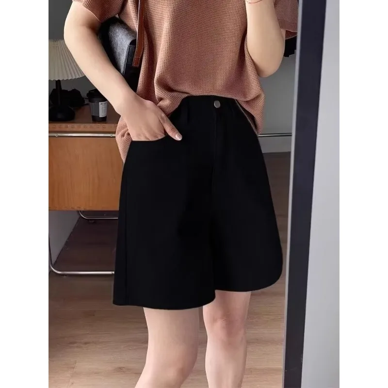 Denim Shorts Female Jeans White Straight Leg Casual Wide Leg High Waist Summer New Slim Fit Versatile view 4
