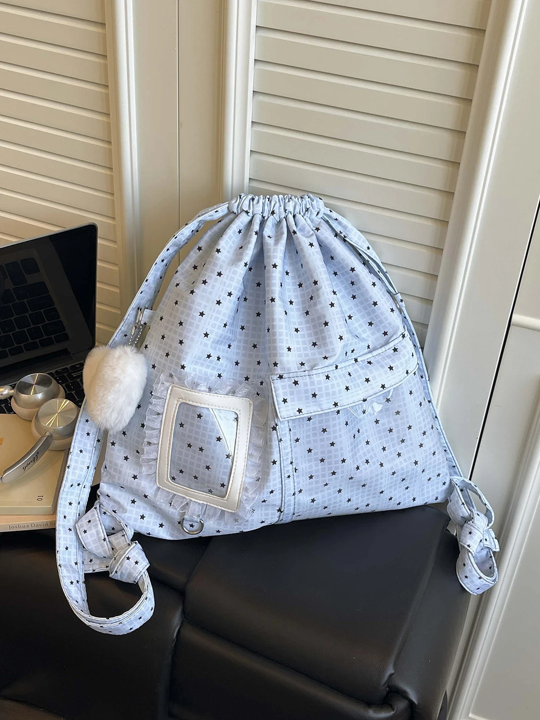 2026 New Large Capacity Drawstring Shoulder Bag Women's Fashionable Polka Dot Transparent Bag Casual Simple Style Soft Leather