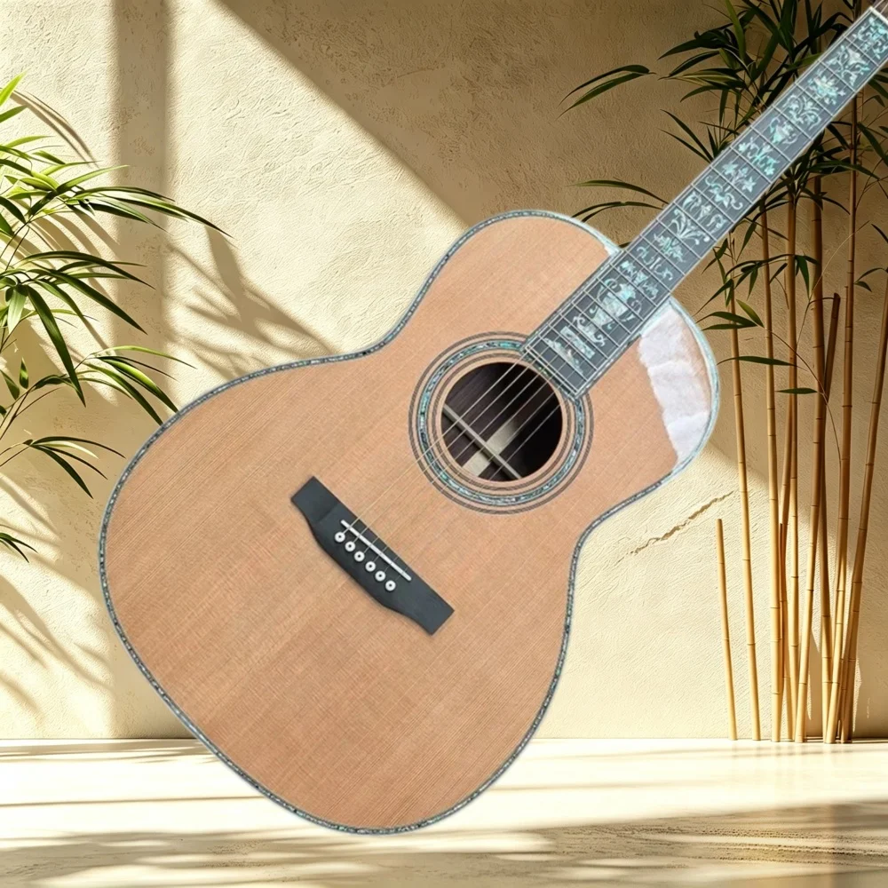 00045 All Solid Acoustic Guitar Cedar Top Rosewood Back Sides Ebony Fretboard Floral Shell Inlay Shell Binding Folk Fingerstyle
