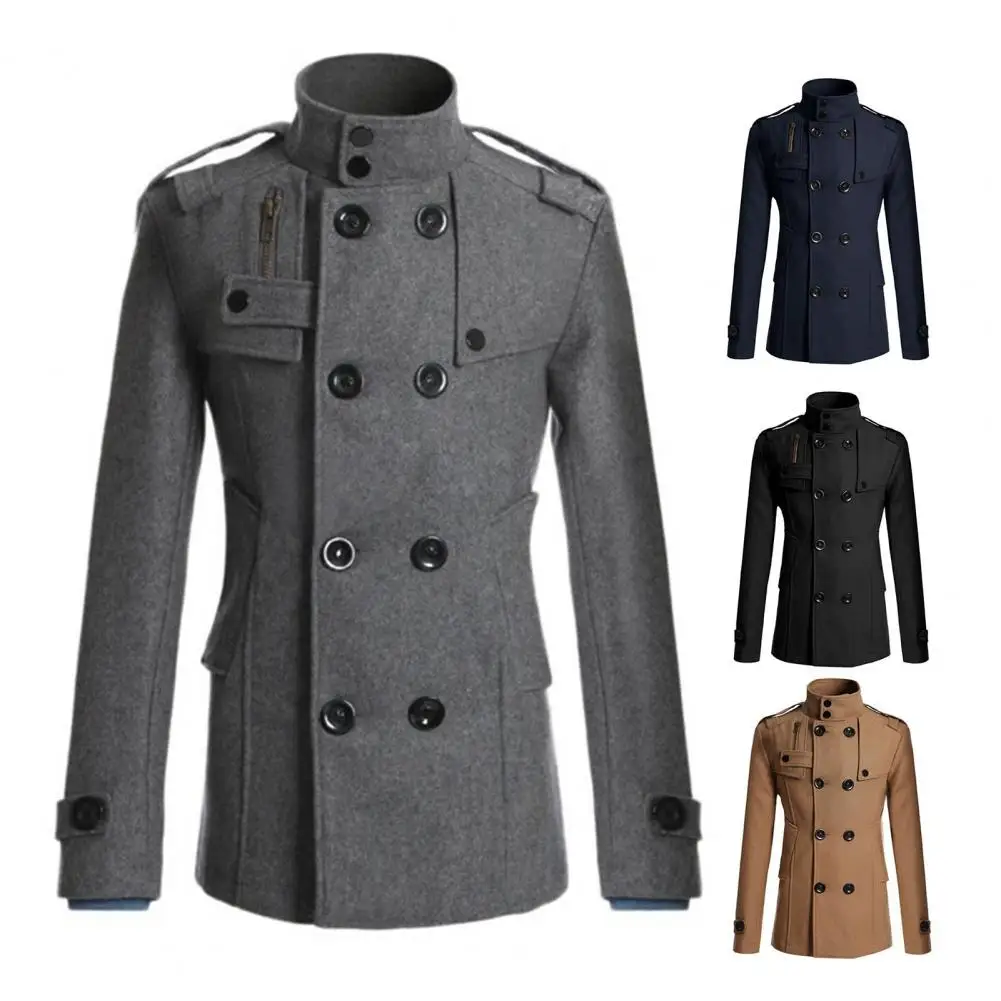 Fabulous Men Coat Wear-resistant Long Sleeve All Match Stand Collar Fall Coat