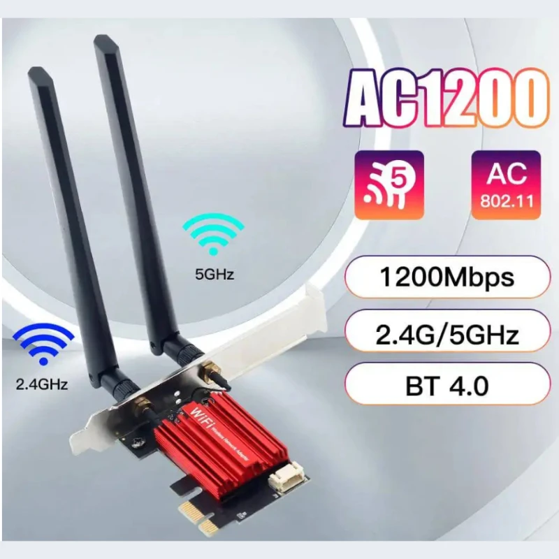 AC1200 Wifi 5 Wireless Network Card Adapter Dual-Band 2.4G/5GHZ Bluetooth 5.1 1200Mbps 802.11AC Desktop Windows 7/10/11