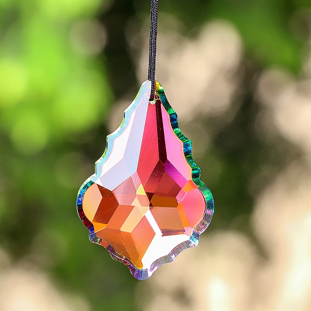 60mm Colorful Maple Leaf Crystal Rainbow Maker Hanging Wind Chime Glass Art Prism Faceted Home Wedding Decoration Accessories