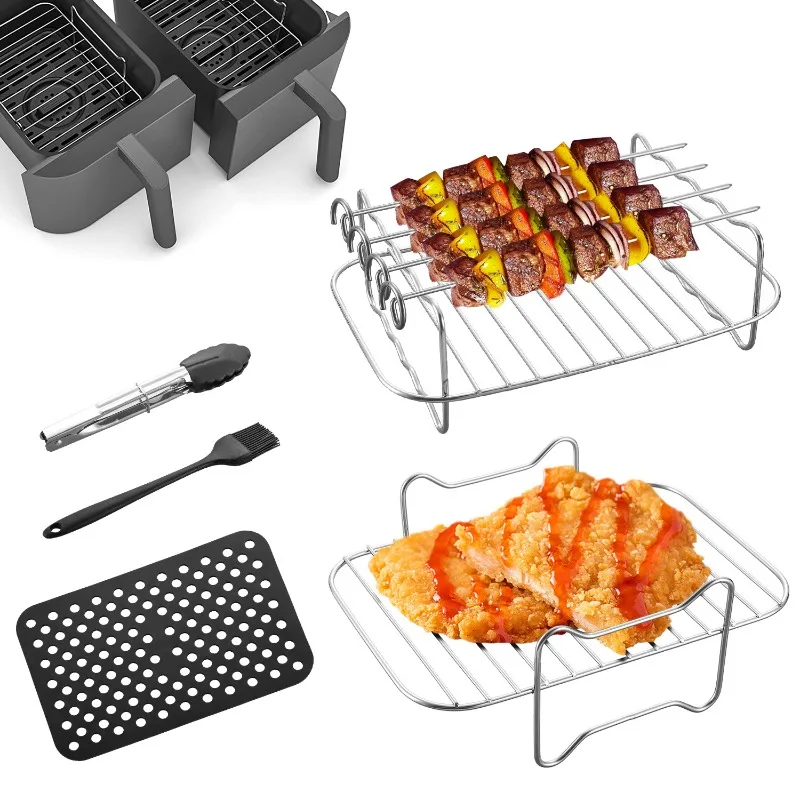 Stainless Steel Double-layer 4-needle Grill Steaming Rack Household Double Pot Accessories Multifunctional Air Fryer Accessories