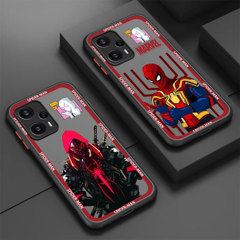 Marvel Spiderman Peter Parker For POCO X5 X4 X3 NFC X2 M5S M4 M3 M2 C55 C51 F5 F4 GT Pro 5G Frosted Translucent Phone Case