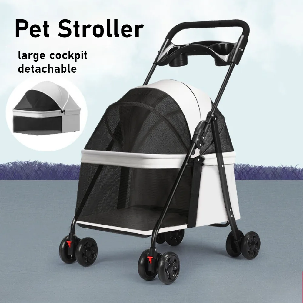 

Foldable Pet Stroller Cat Small Dog Cart Puppy Kitten Teddy Car Outdoor Lightweight Folding Pet Stroller