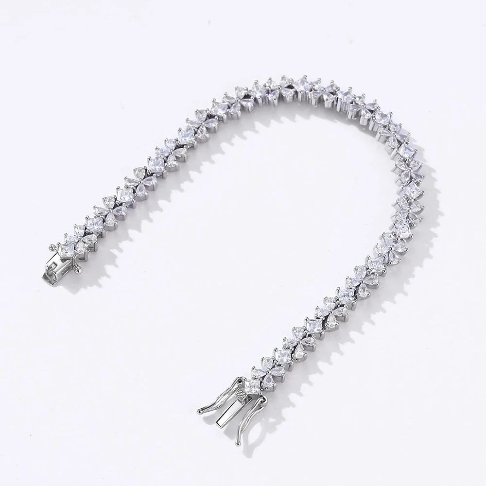 S925 Sterling Silver Four Leaf Clover Bracelet For Women Princess Pear Cut Diamond Zircon Bracelets Trendy Wedding Jewelry Gifts image 4