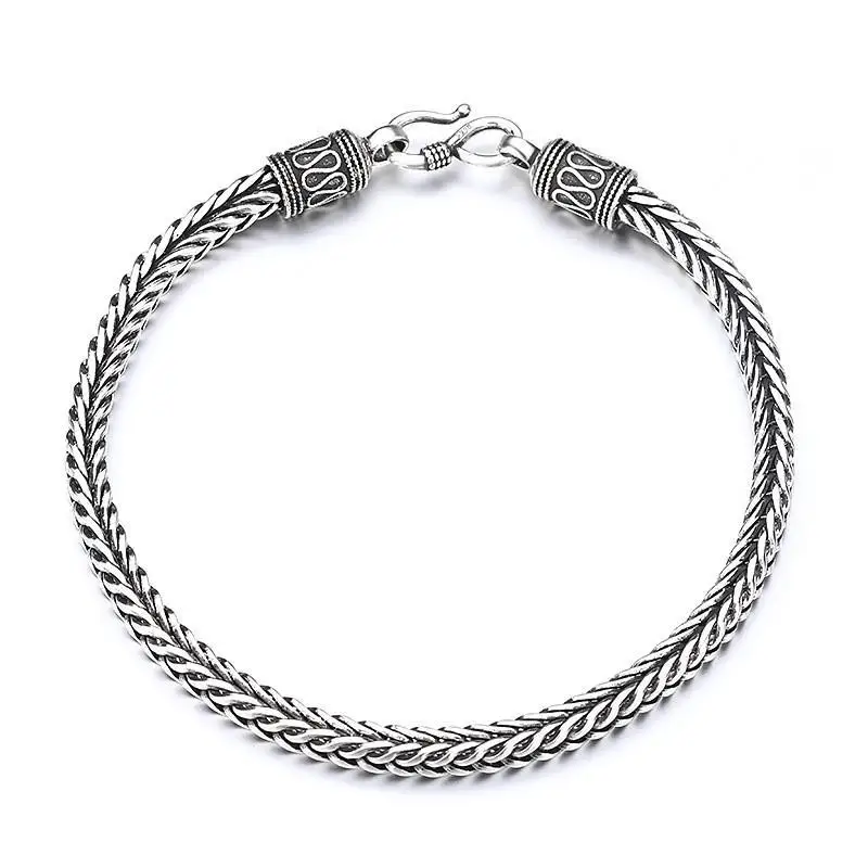 Trendy Retro Thai Silver Woven Dragon Bone Bracelet Personalized Hemp Rope Bracelet For Men Accessories KOFSAC