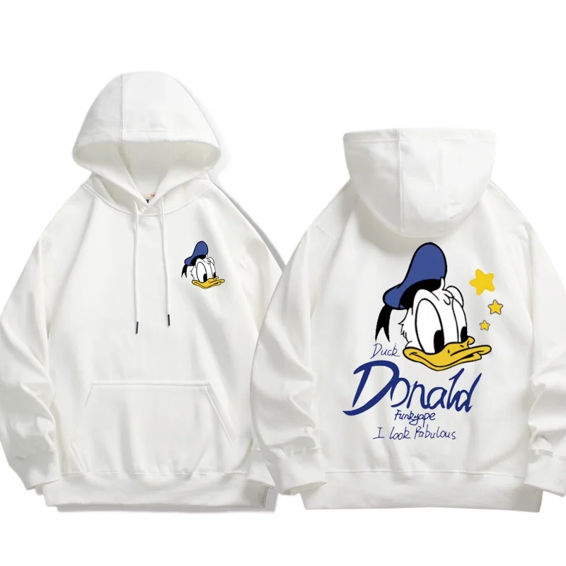 Simple Donald Duck Printed Women's Hoodie Autumn And Winter Long Sleeved Hooded Hoodie Fashionable Disney Cute Cartoon Clothing